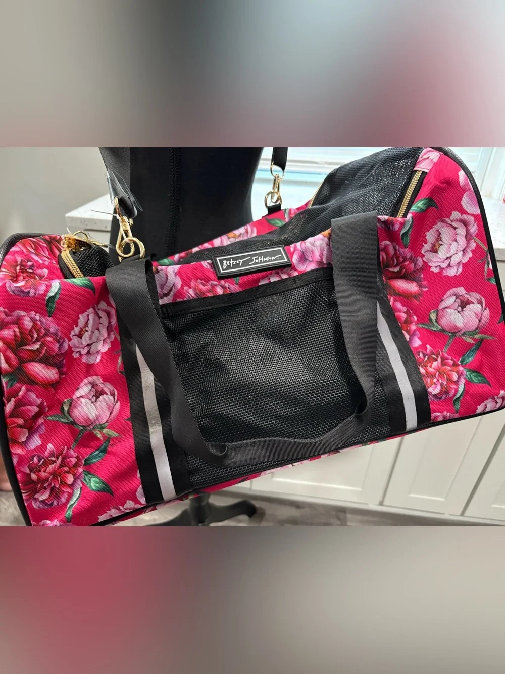 NWOT Betsey Johnson Pet Carrier Pink Floral Travel Shoulder Strap